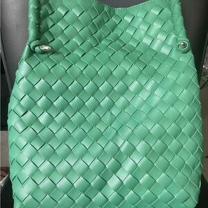Green Woven Leather Tote Bag